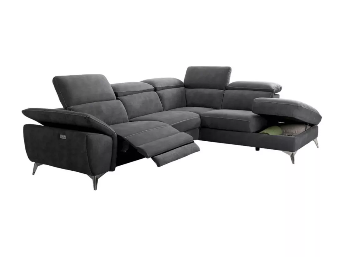 Canapé d'angle de relaxation électrique microfibre Skina-Couleur Gris foncé-angle gauche