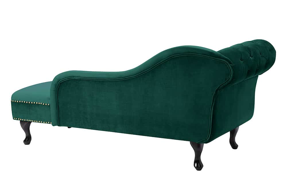 Design Récamière CHESTERFIELD 170cm smaragdgrün Samt Knopfheftung Nietenbesatz