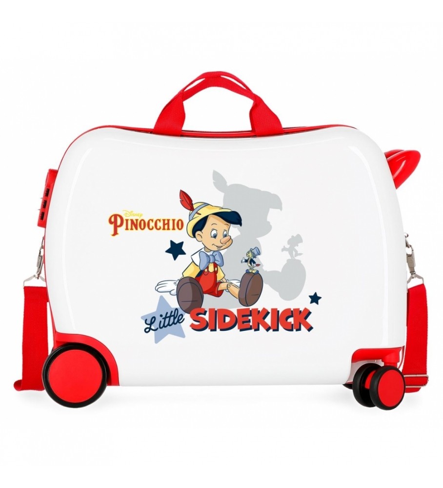 Mala infantil Disney Pinóquio e seu ajudante com 2 rodas multidirecionais, branca