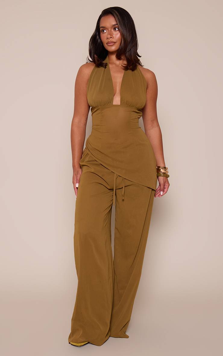 Vert Olive Top Asymétrique Shape À Encolure Plongeante Dos Nu