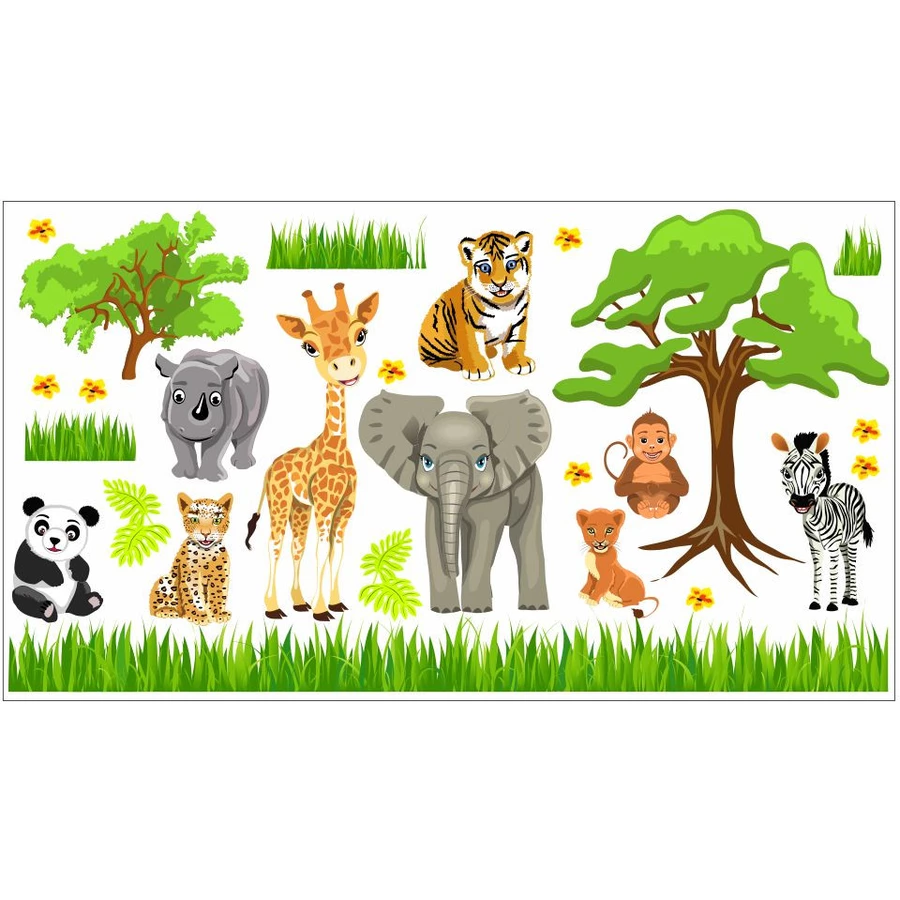 Nikima Wandtattoo 088 Wandtattoo Baby Zoo Safari Tiere bunt