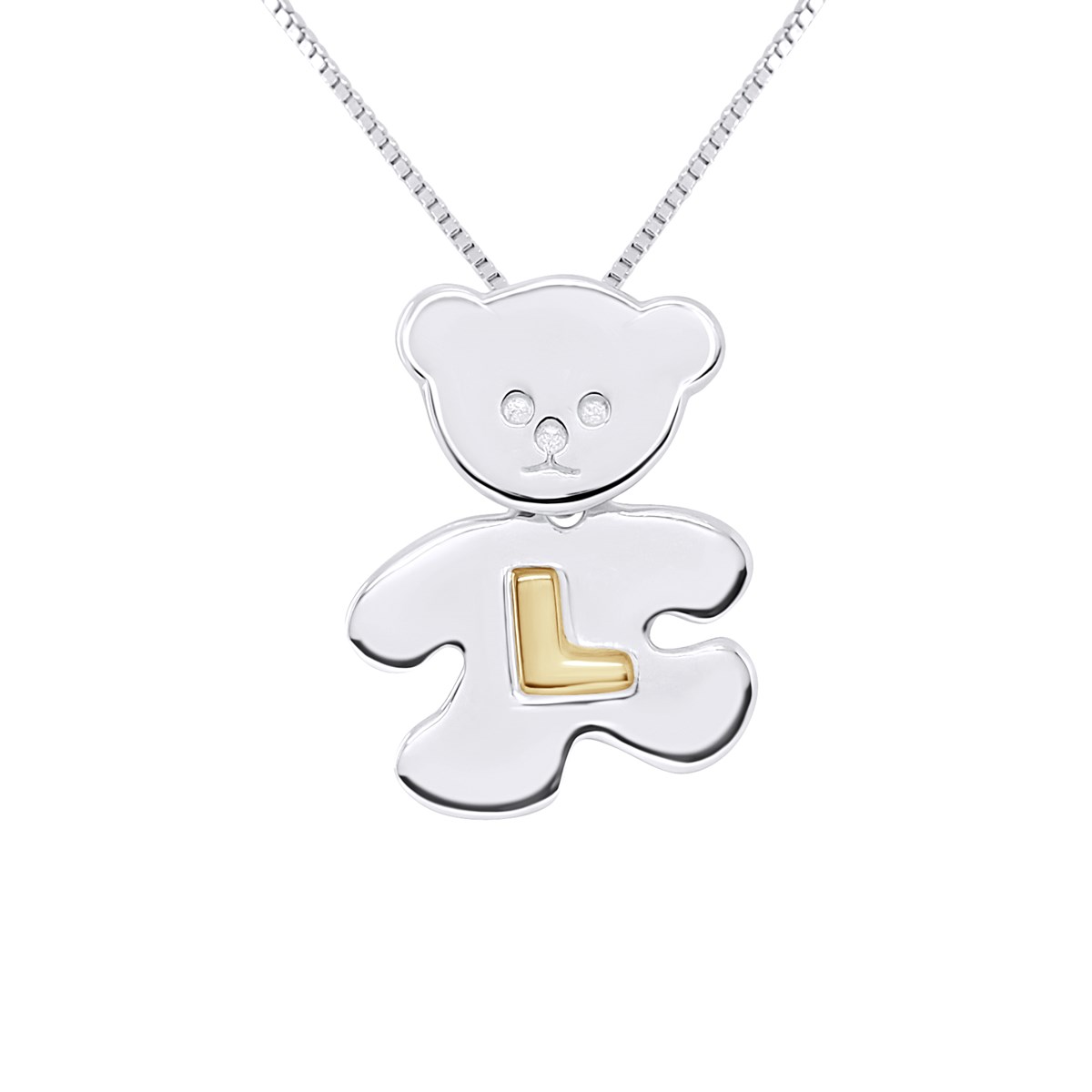 Pendentif OURSON Argent - Lettre L plaqué Or Jaune
