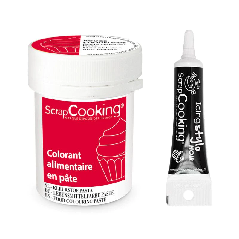 Colorant alimentaire en pâte 20 g Rouge coquelicot + Stylo de glaçage
