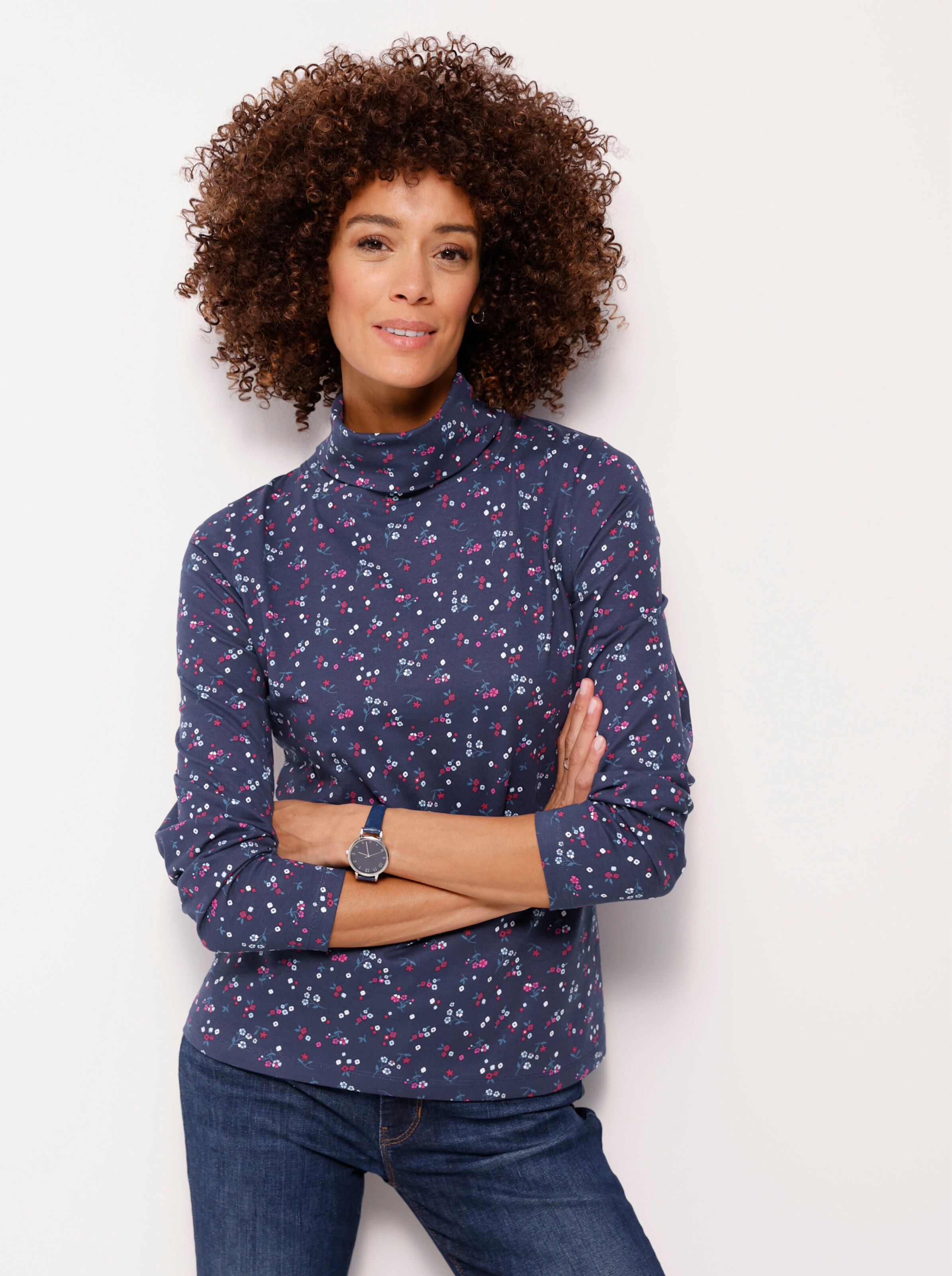 Rollkragenshirt mit Blümchenmuster