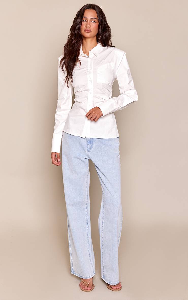 Blanc Chemise En Coton À Épaulettes Et Taille Cintrée
