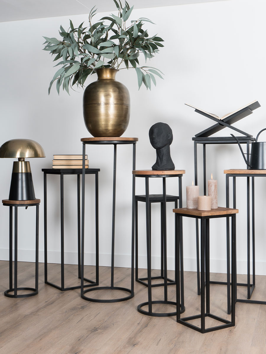 Plantentafels Sam Rond - Set van 3 - Zwart Mangohout