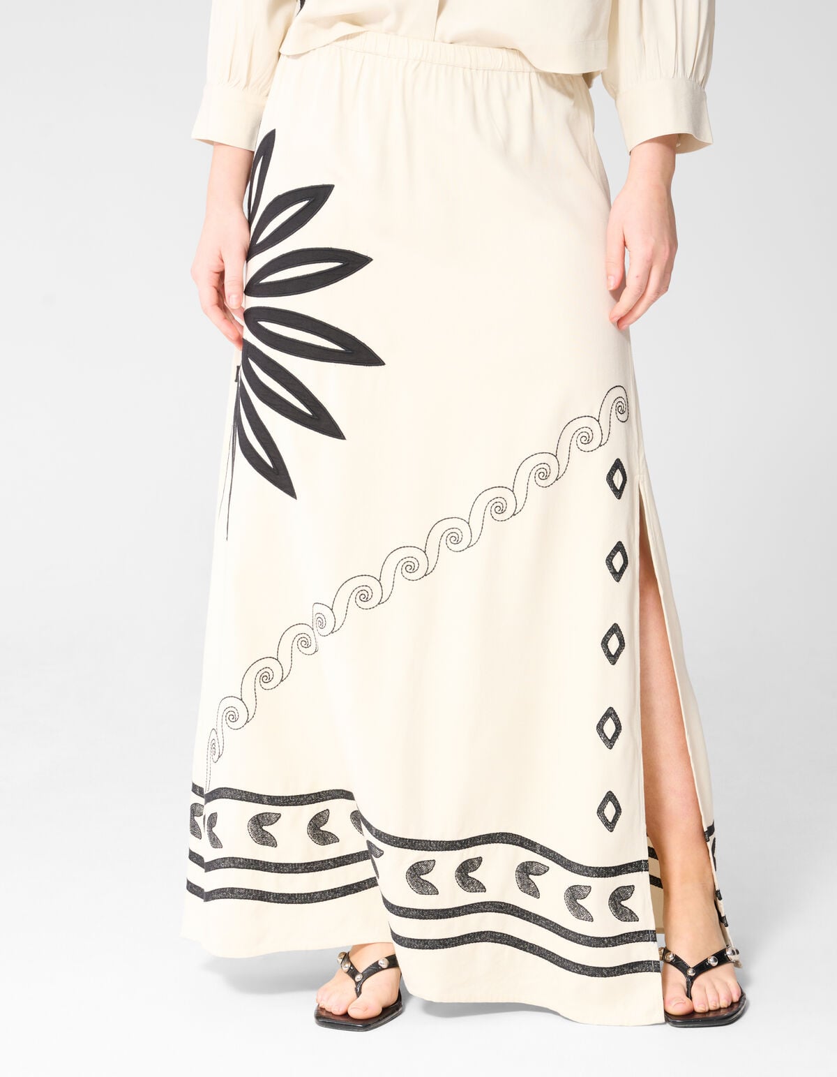 Sun Embroidery Maxi Rok Gebroken Wit