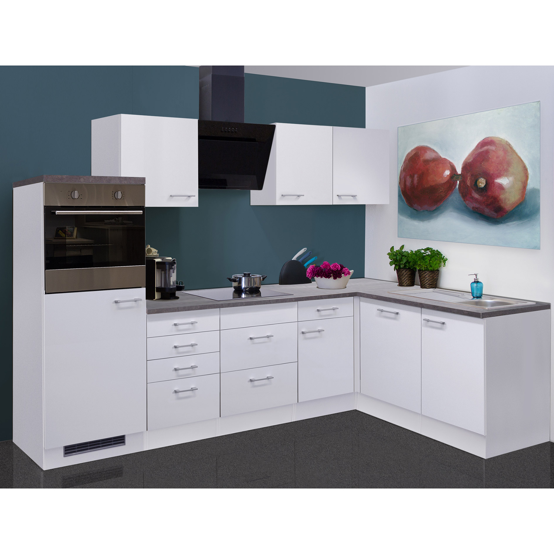 Winkelblock LUCCA - weiß - mit E-Geräten - 280x170 cm