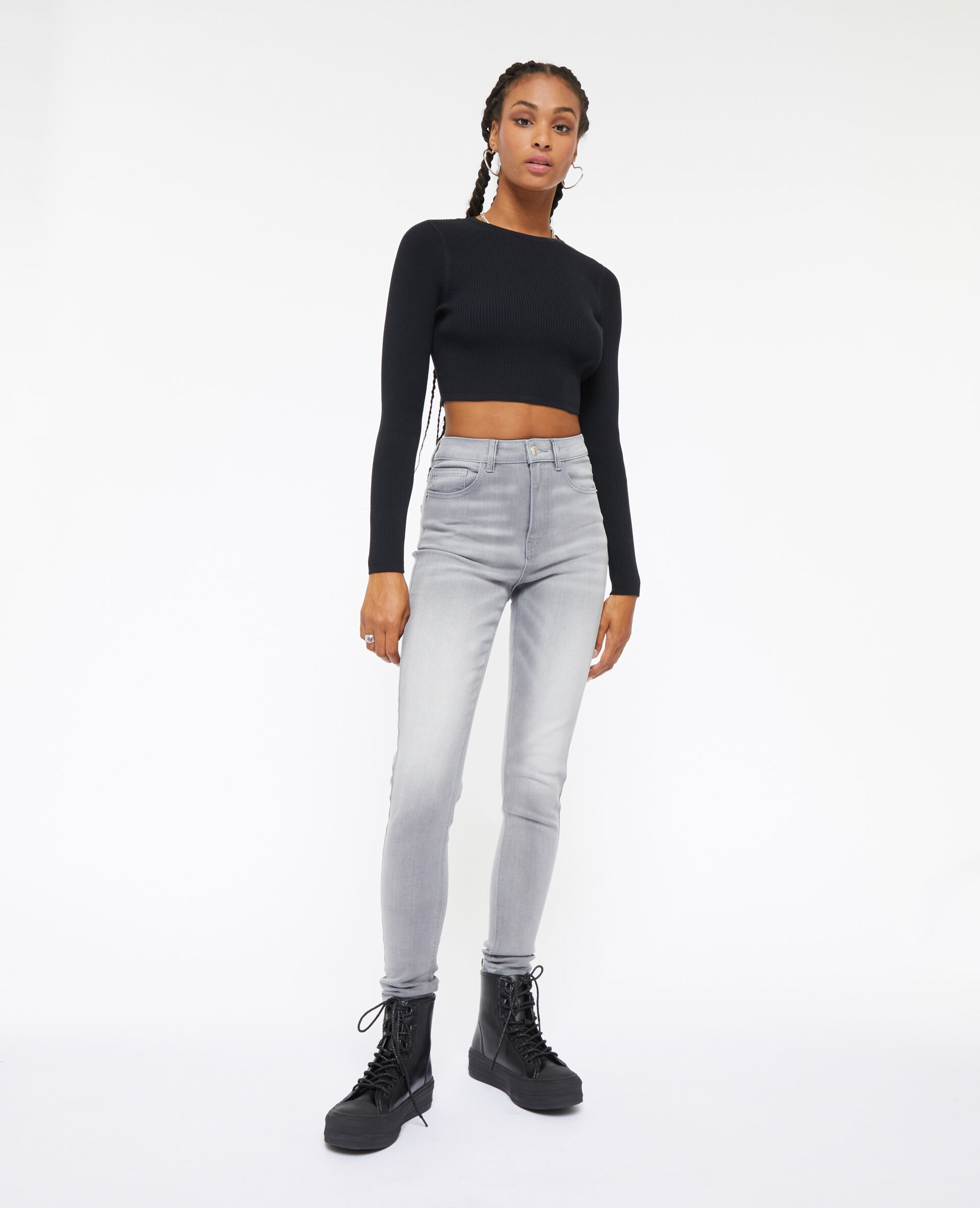 Jean skinny taille haute - Gris clair