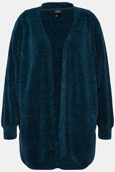 Chenille-Strickjacke, Oversized, V-Ausschnitt, offene Form