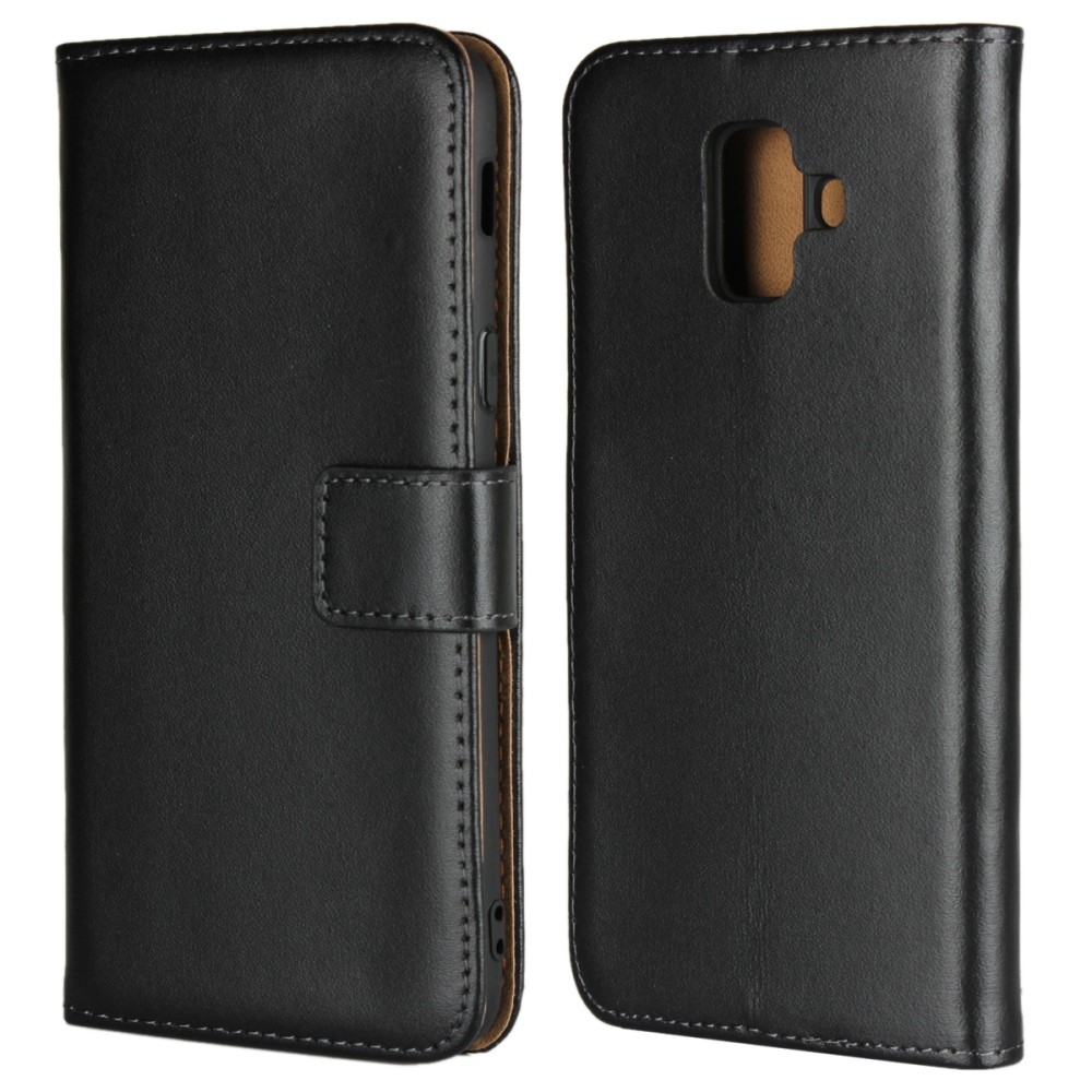 Samsung Galaxy A6 (2018) Echtleder Tasche Flip Cover mit Kartenfächer - Schwarz