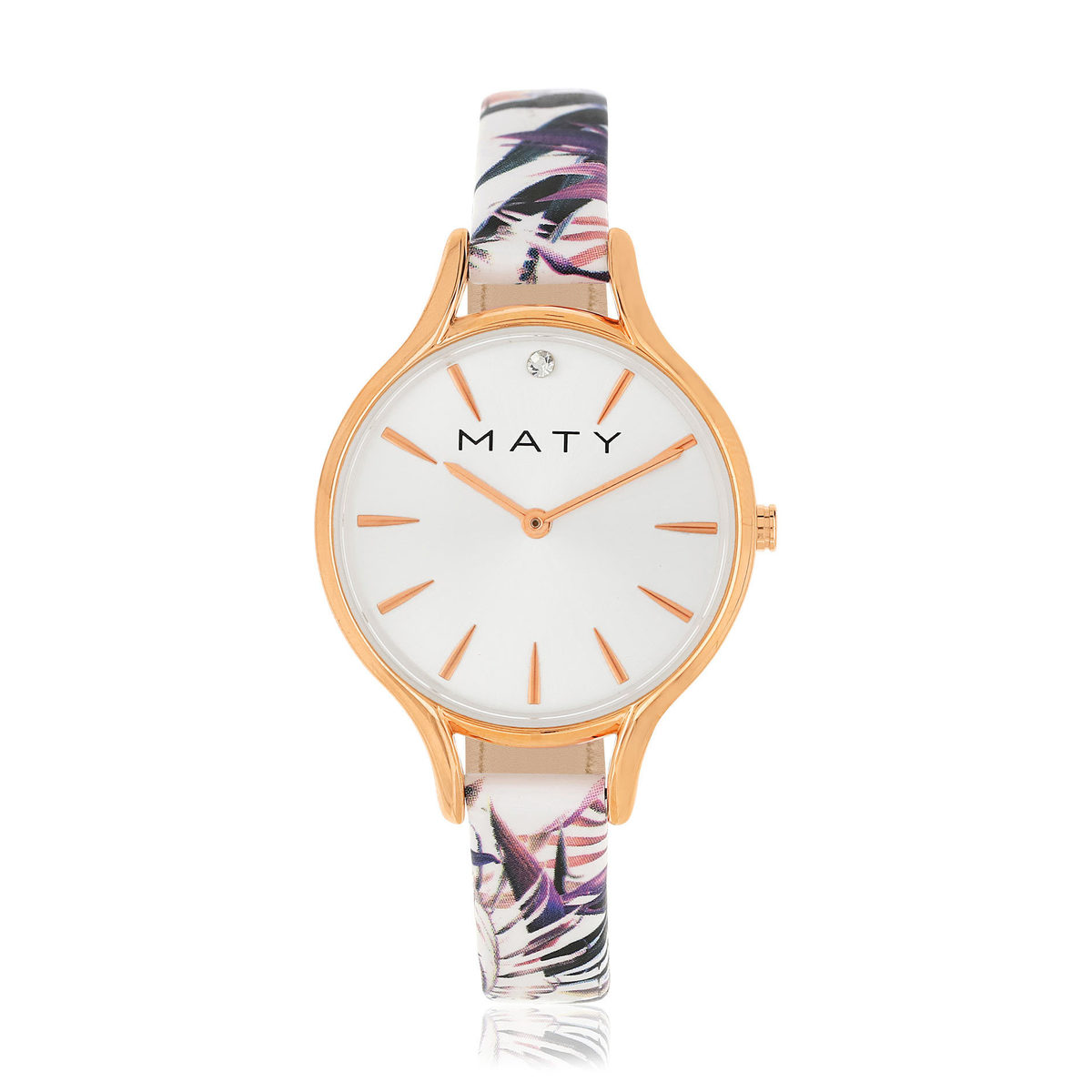Montre femme dorée rose bracelet cuir fleurs tropicales