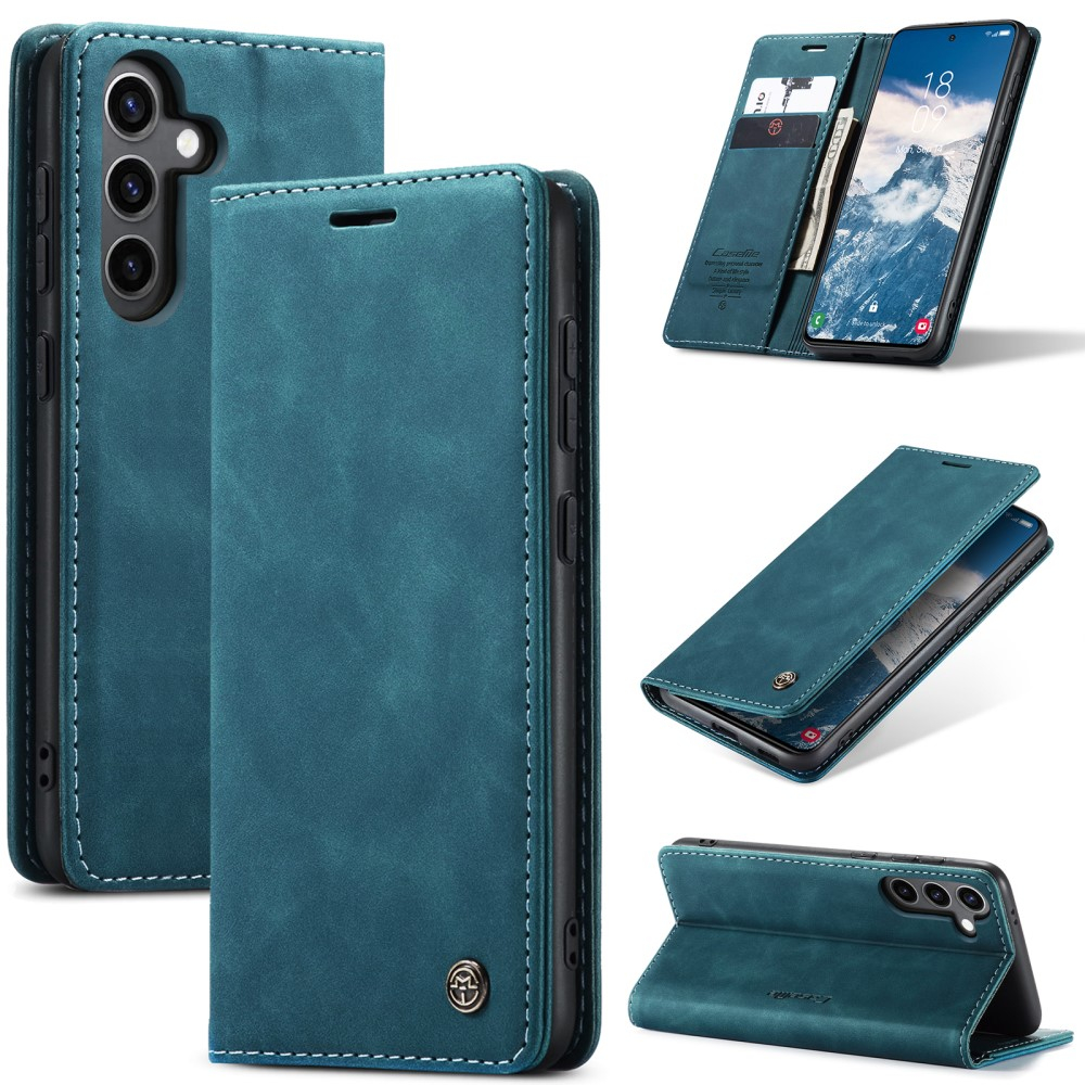 Samsung Galaxy S25 Leder Tasche Flip Wallet Etui mit Kartenfächern - Blaugrün