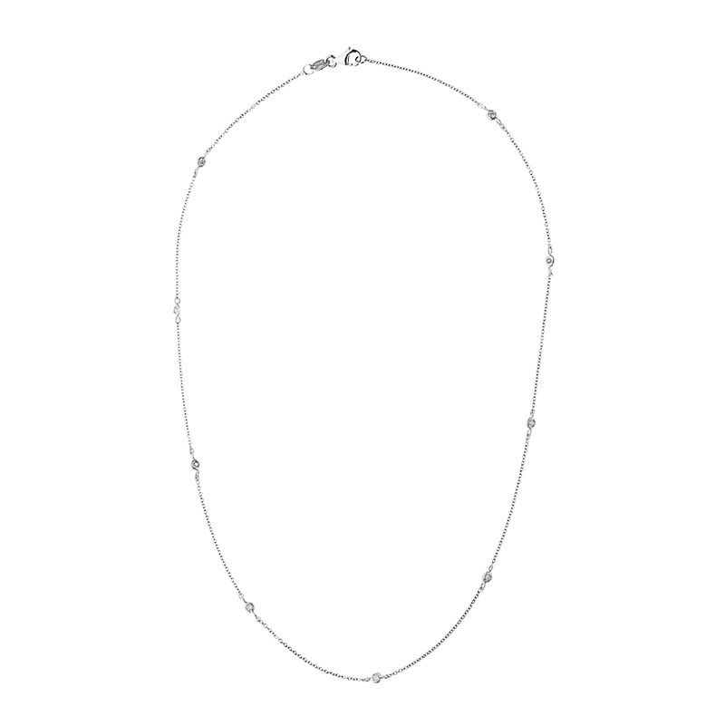 Collier Chaîne Forçat alternée Diamants 0,18 Cts Or Blanc 18 Carats