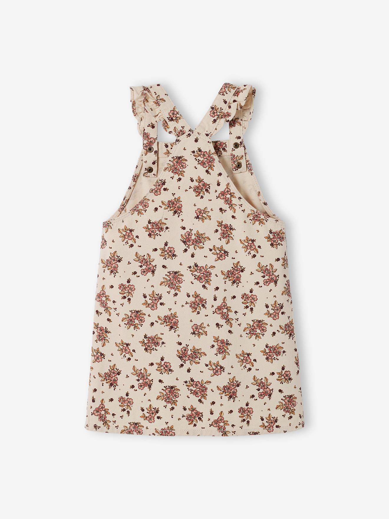 Vestido jardineira floral com alças franzidas em cinza pérola