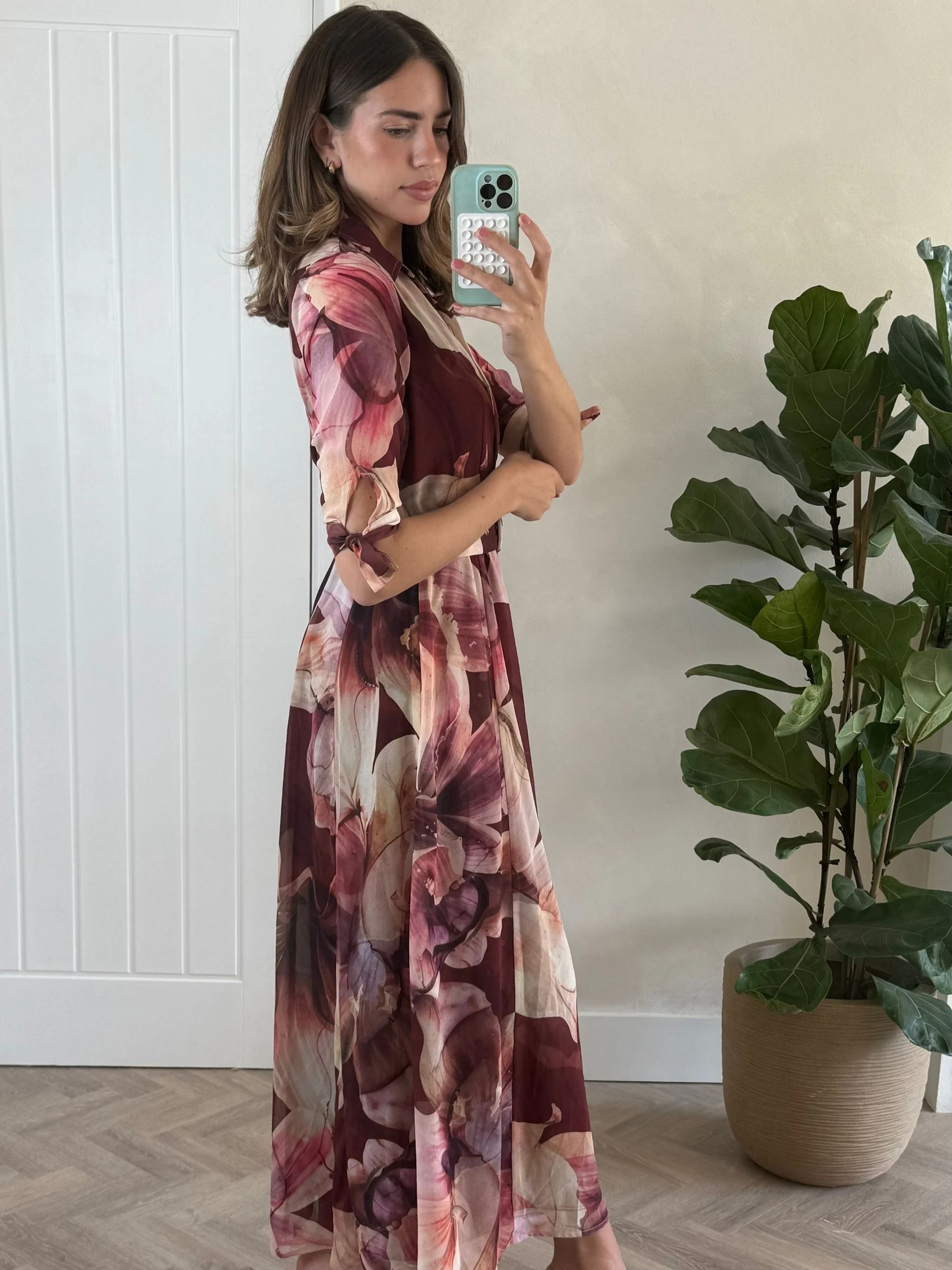 Bruine bloemenprint - Style Cheat - Daphne overhemdjurk met riem