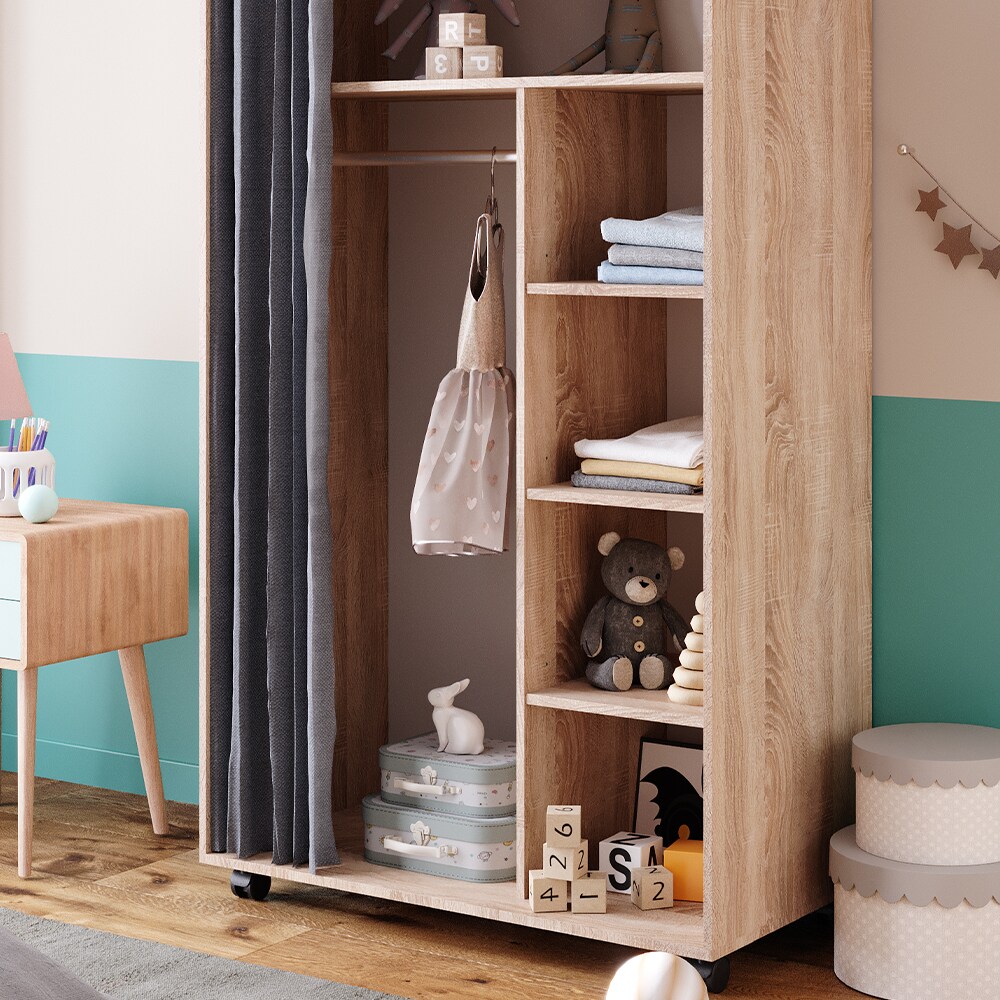 Vicco mobiler Kinderkleiderschrank Dielenschrank Garderobe Doros Sonoma modern 100 x 168 cm offen rollbar