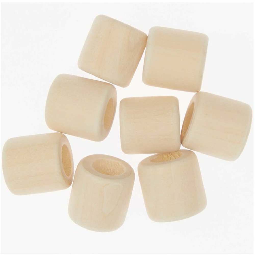 8 perles cylindriques - bois nature - 17 mm