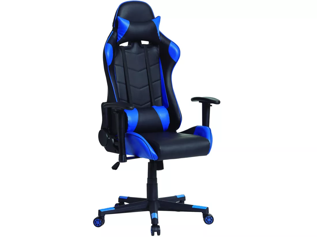 Fauteuil de bureau Gaming Racer professionnel Bleu, inclinaison et hauteur réglable