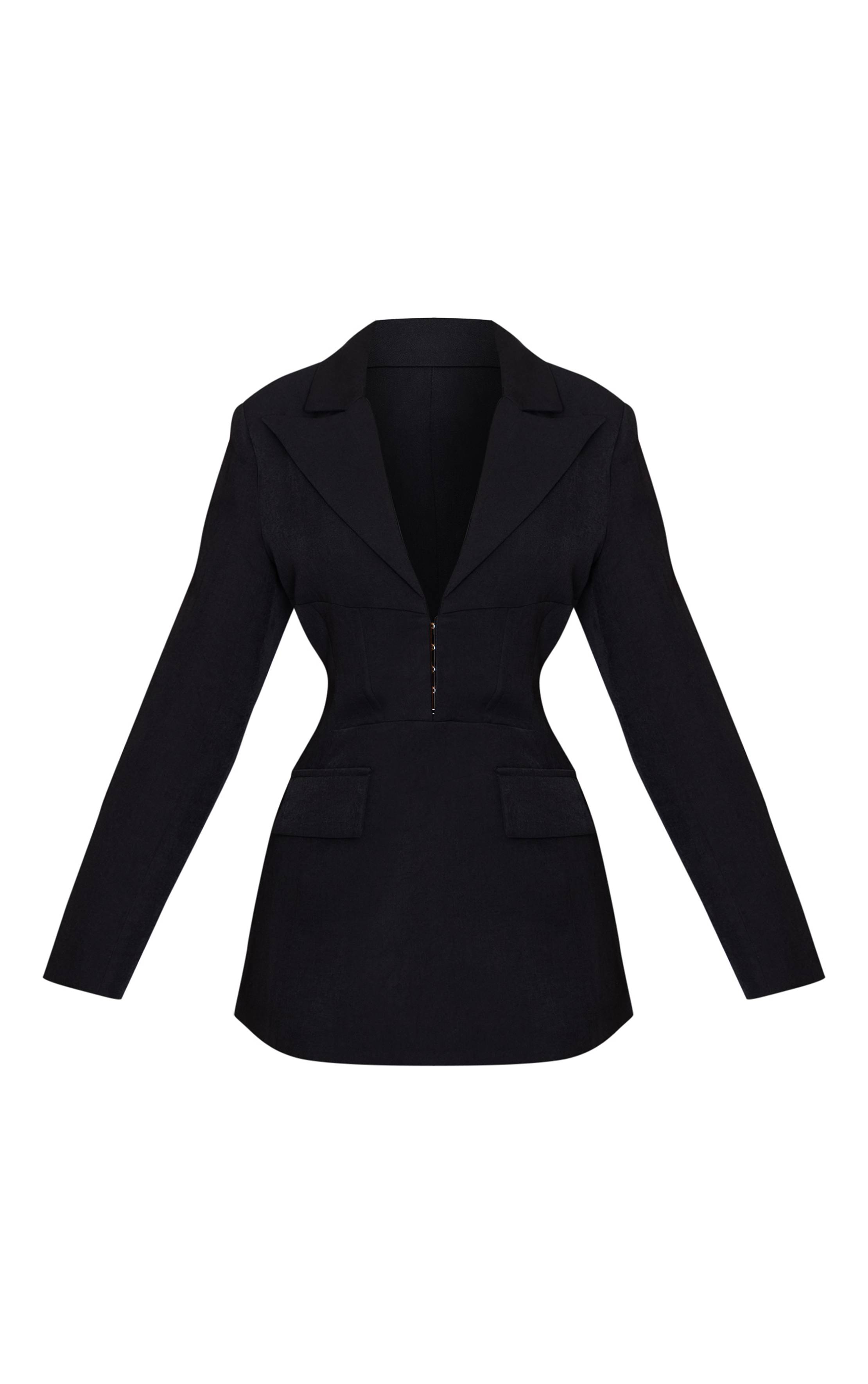 Noir Robe Blazer Ajustée Avec Agrafes Et Œillets Petite