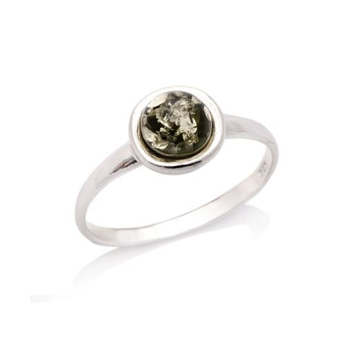 Bague argent ambre verte - taille 60 mm