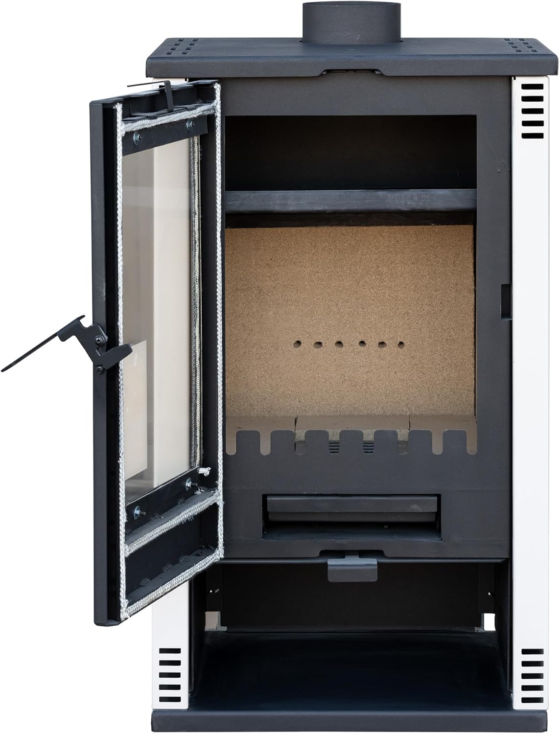 Kaminofen holzofen ALAZ K10M Weiß 10 kW, Kamin Heizofen Dauerbrandofen Holzofen, Кaminholz Hüttenofen, Кaminfeuer, Briketts Kamin, Fireplace Wood