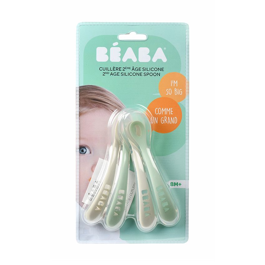 Set de 4 cuillères 2ème âge en silicone - Grey/Sage Green - Ecru