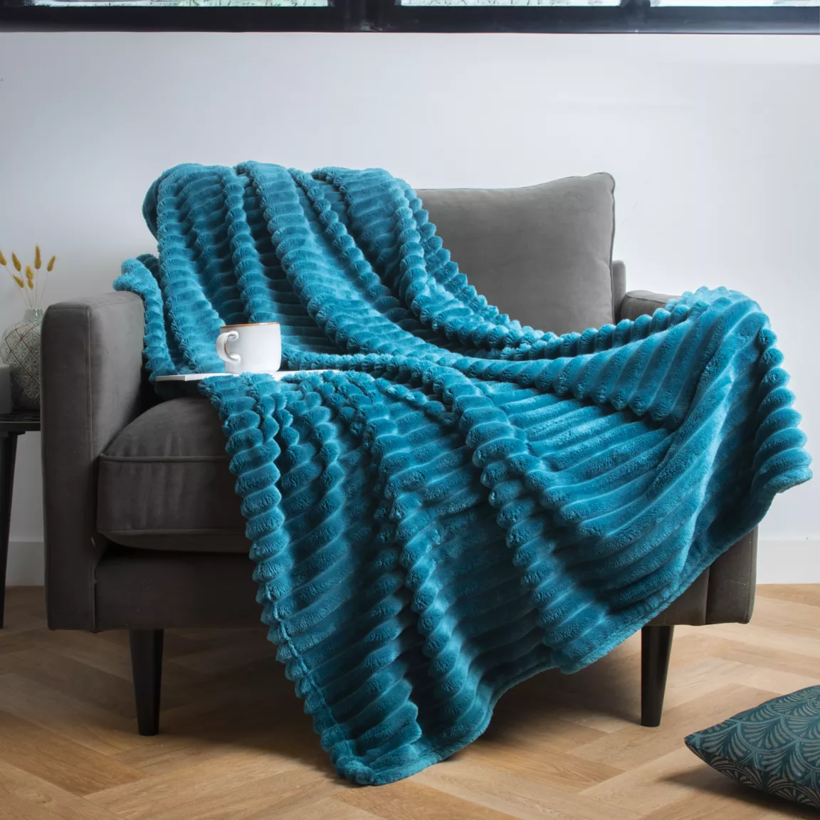 Plaid doux (125 x 150 cm) Dune Bleu