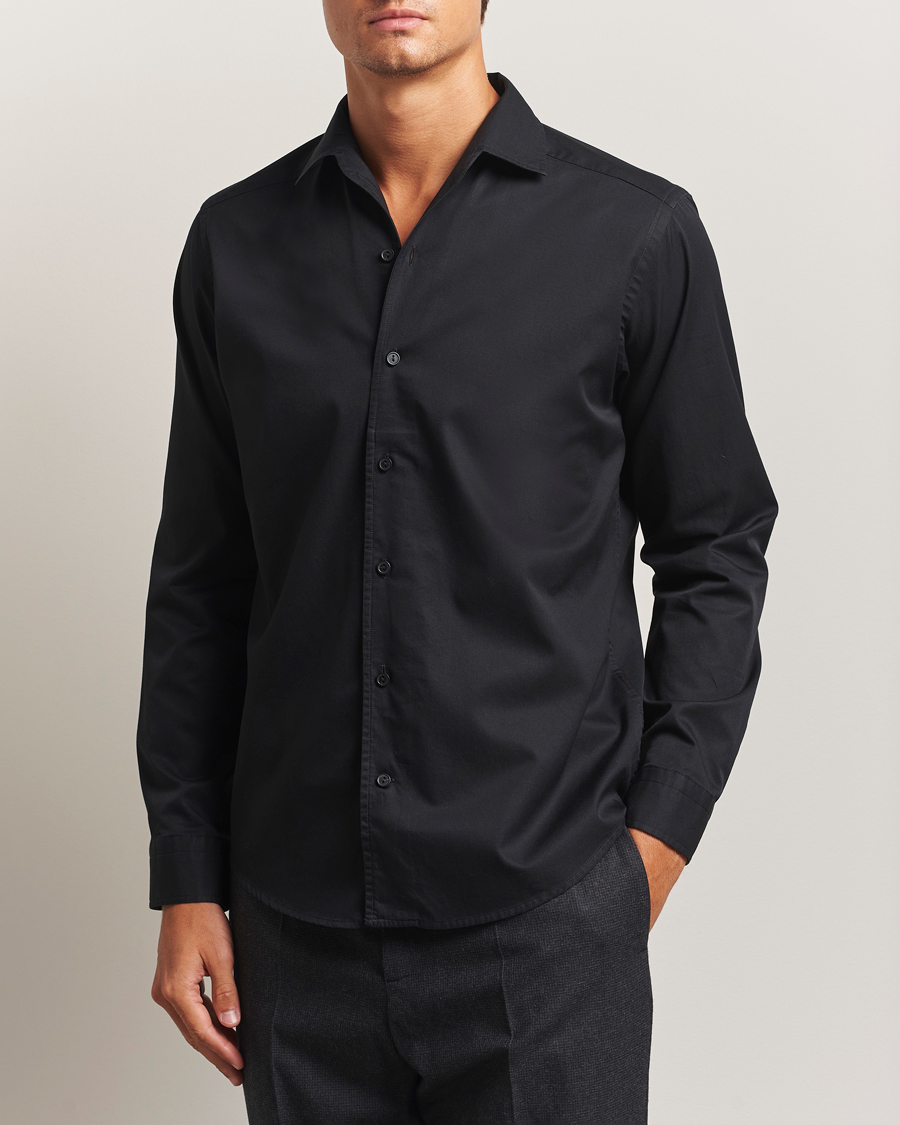 Eton Casual Fit Garment Washed One Piece Collar Shirt Black