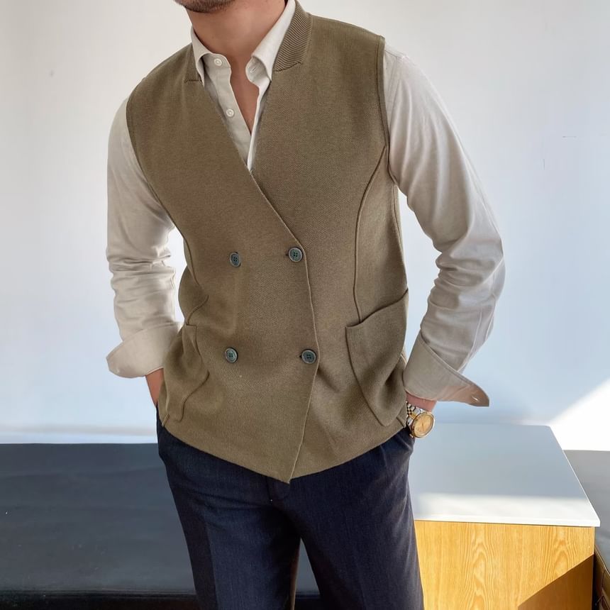Sinlarity - V-hals dubbelrijs trui vest