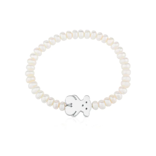 Pulseira Sweet Dolls com motivo de urso em pérolas e prata