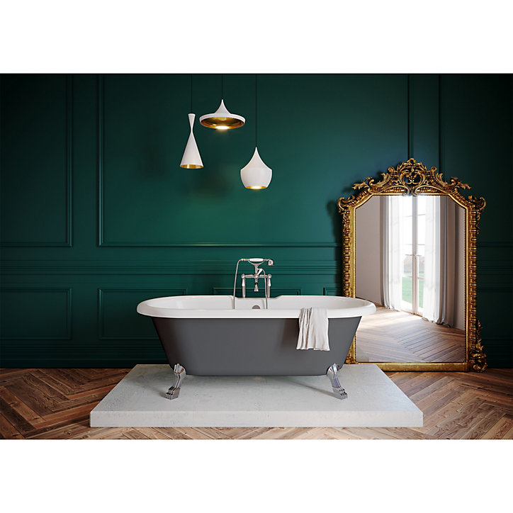 Baignoire îlot 170 x 80 cm grise + 4 pieds chromés, GoodHome Emba