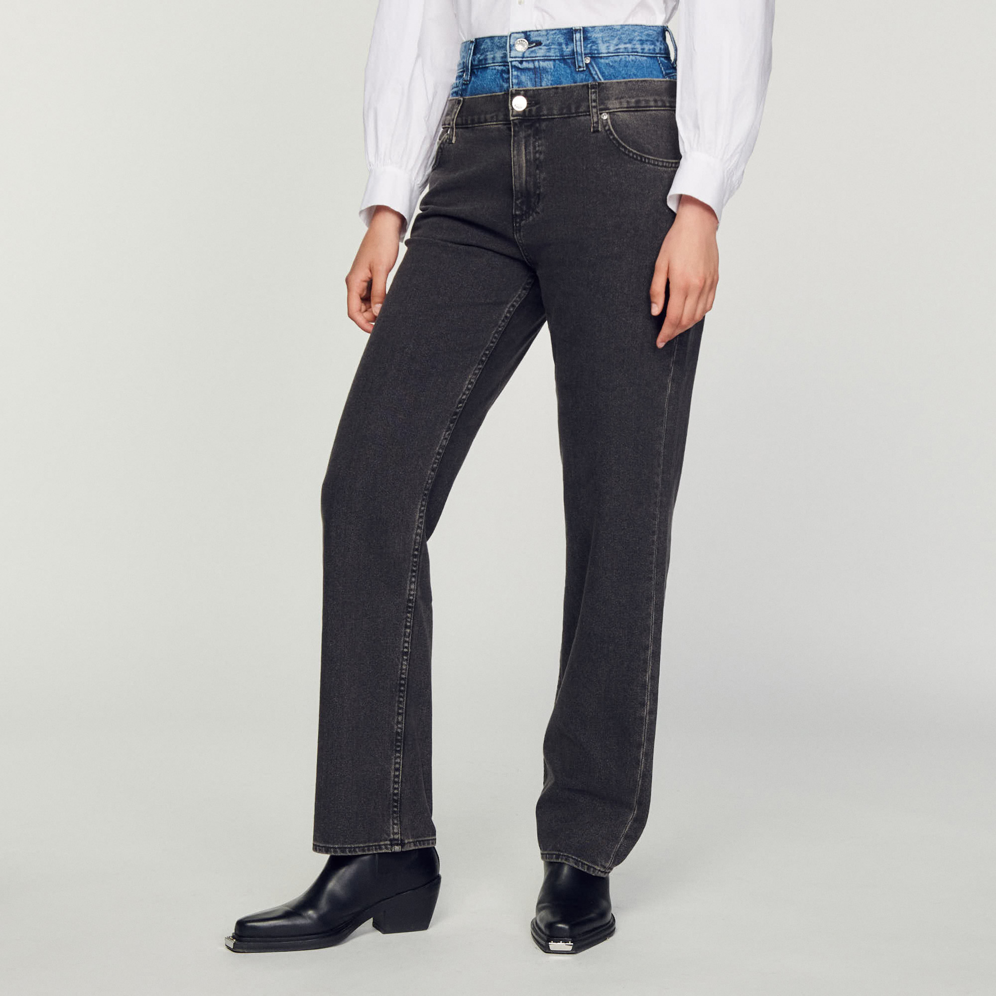Jean á double ceinture bicolore
