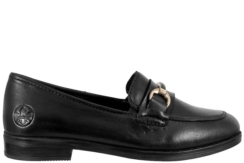 RIEKER LOAFERS I SORT GLAT SKIND MED BIDSEL