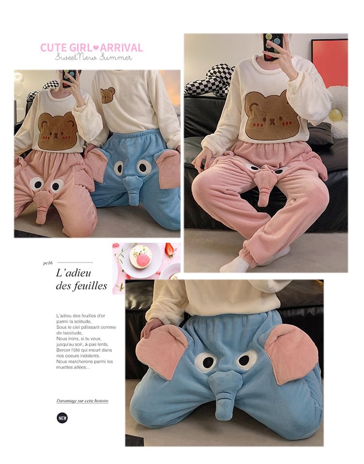 Sweetzer - Koppel bijpassende elastische taille olifant fleece harem pyjamabroek (verschillende ontwerpen)