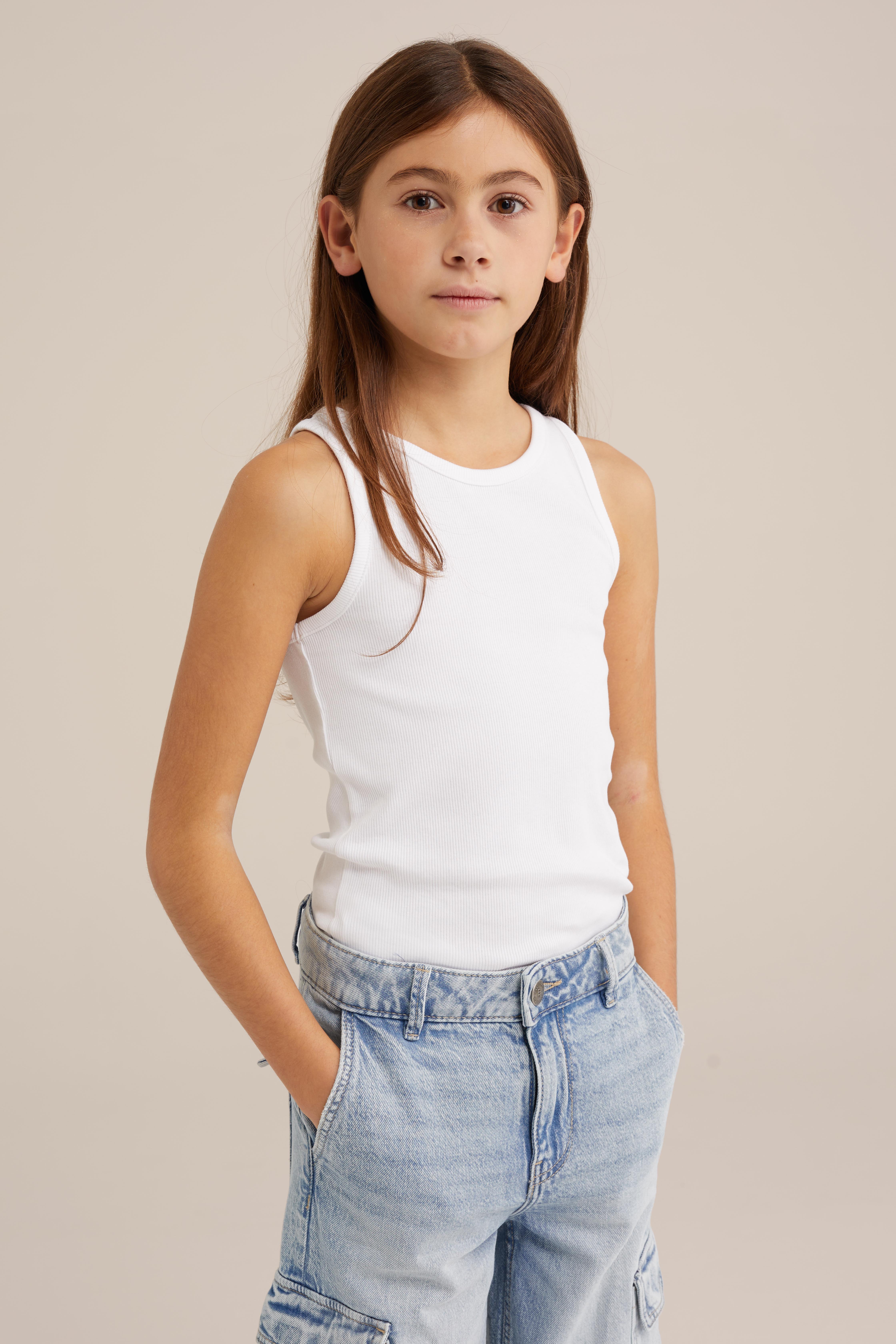Meisjes singlet van ribstof WE Fashion Wit