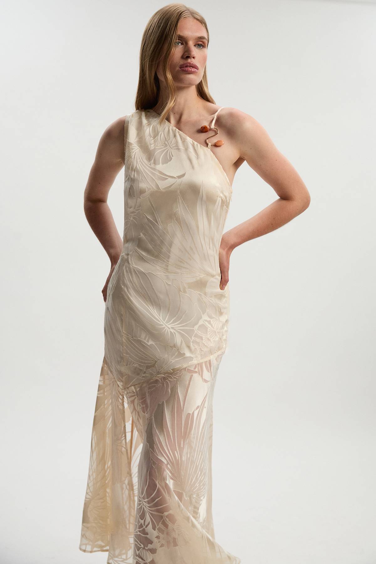 KarenMillen Robe Longue Asymétrique Tissée Tall Devoure avec Détails de Finition