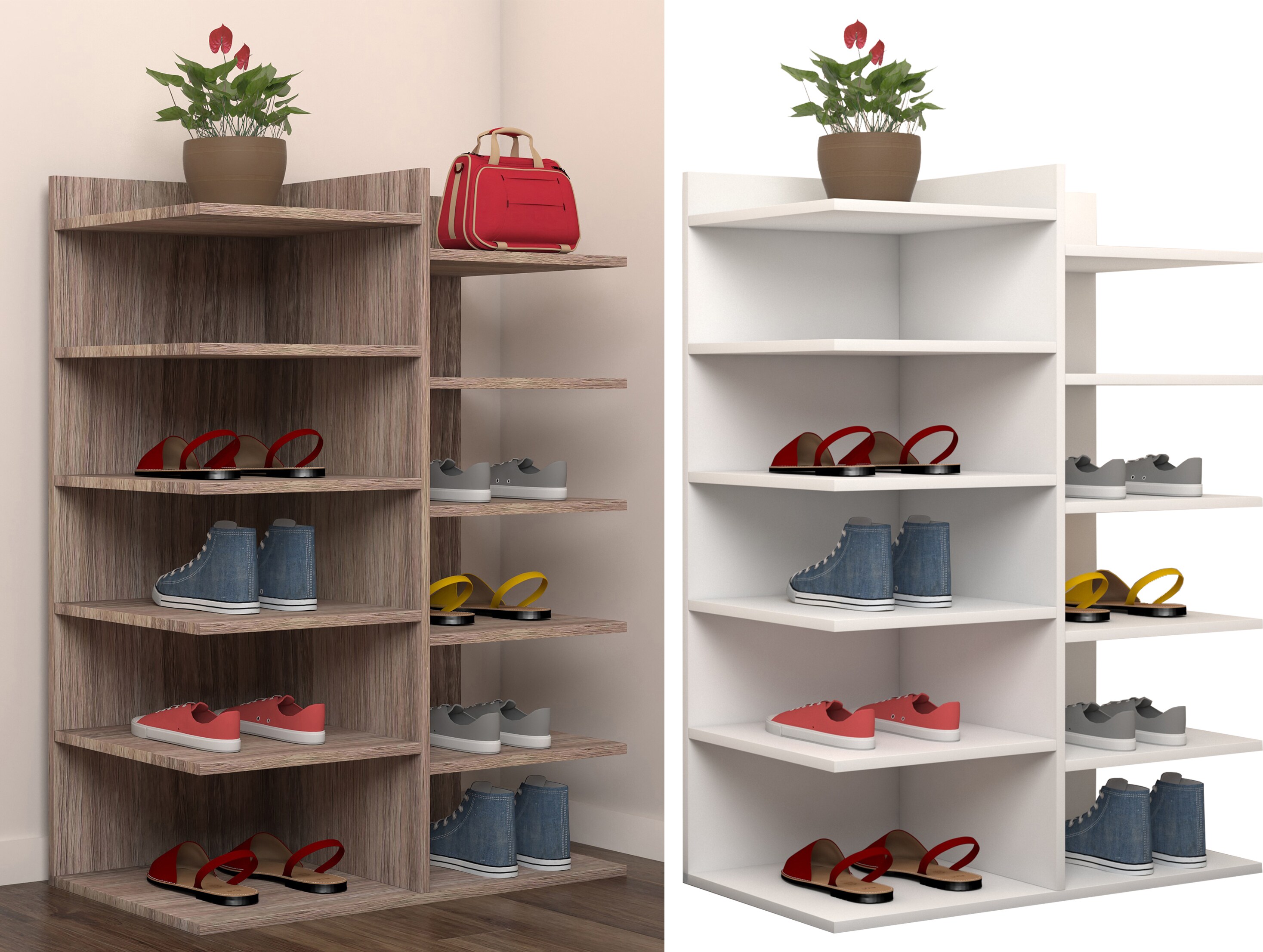 VCM XXL Holz Großer Schuhschrank Schuhkommode Schuhregal Groß Enosa 12 Fächer