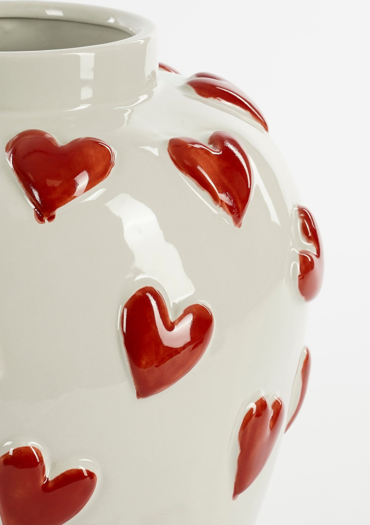 Mica Decorations vaas Hearts wit / rood D 30 H 32,5 cm