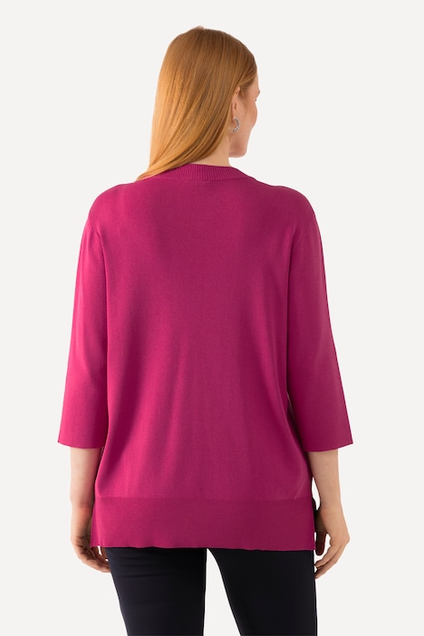 Pullover, Cut-Outs, Stehkragen, 3/4-Arm, Rippstrick