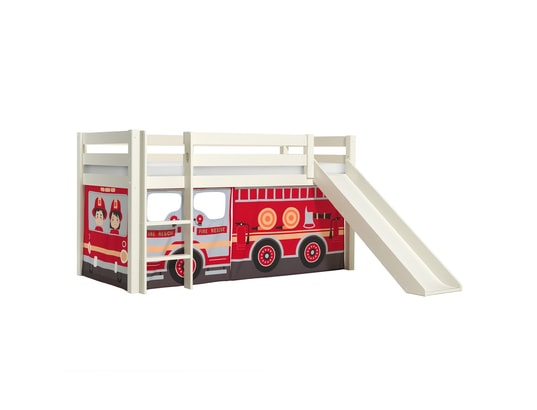 VIPACK - Lit mi-hauteur 90x200 toboggan sommier inclus housse pompier...
