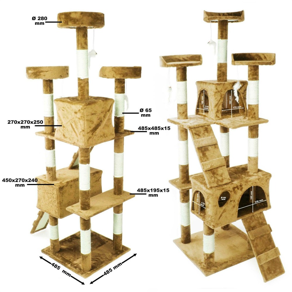 Arbre à chat 170 cm corde en sisal griffoir grattoir jeux plateforme beige
