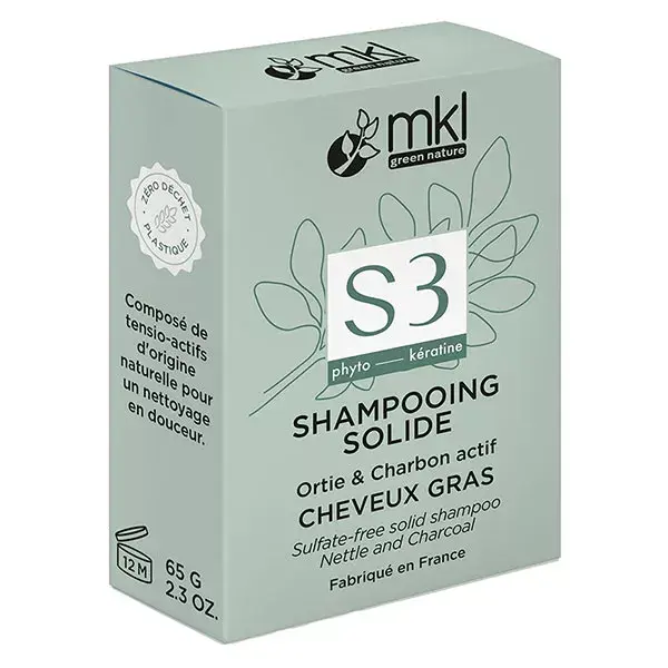 Shampoo sólido MKL com urtiga e carvão para cabelos oleosos 65g
