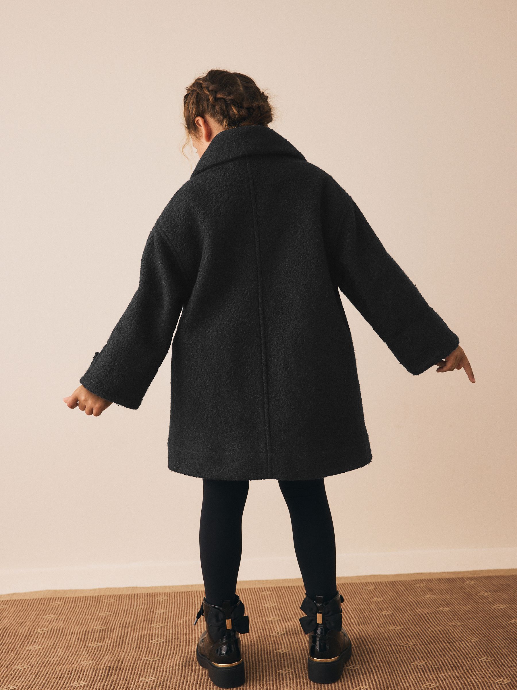 Zwart - Ruimvallende duffelcoat (3-16jr)