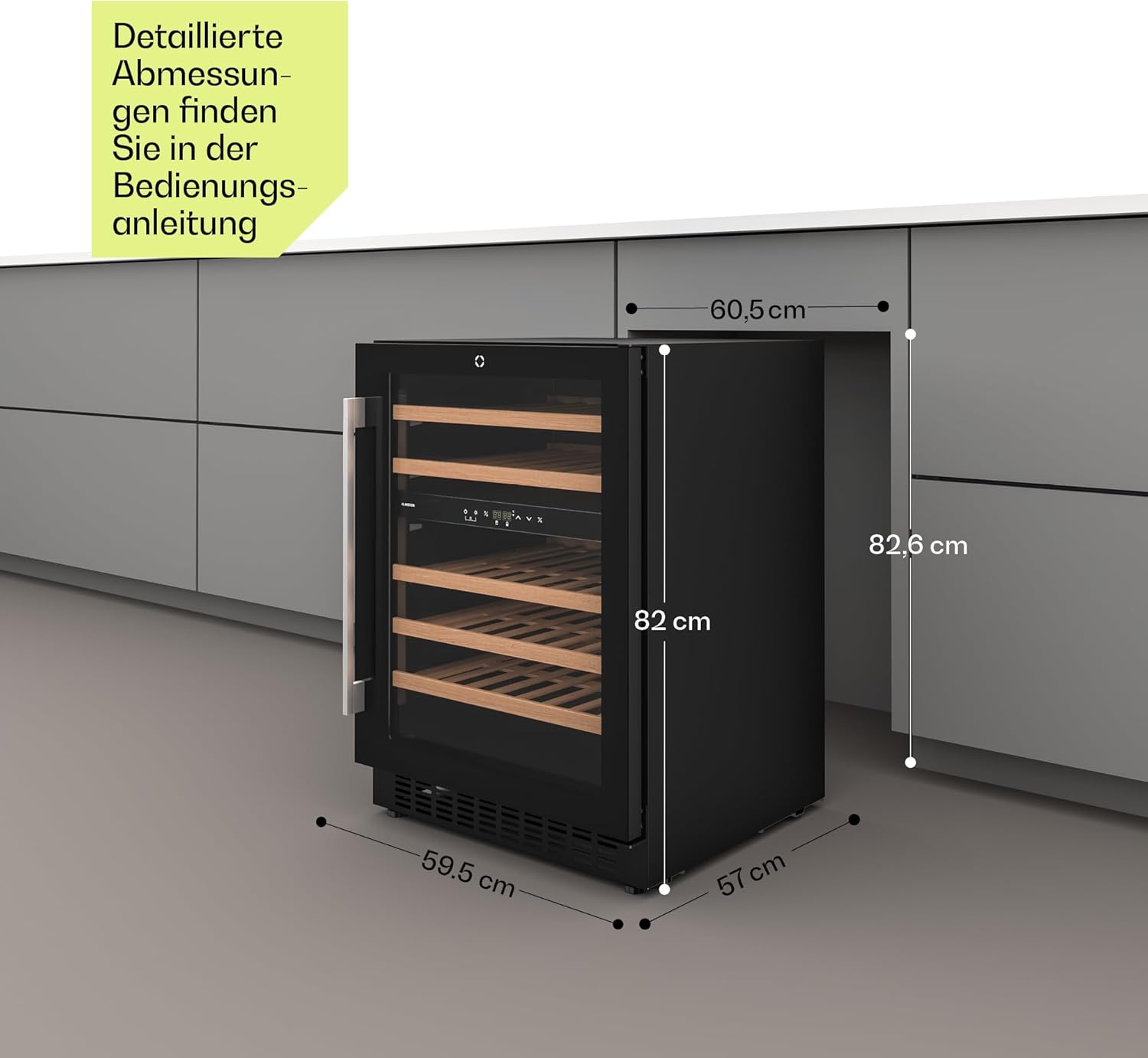 Klarstein Illuminosa Unterbau Weinkühlschrank - 46 Flaschen, 2 Zonen, 5-22°C, LED, Touch, UV-Schutz, leise, Einbau, Weinkühlschrank zum Einbauen