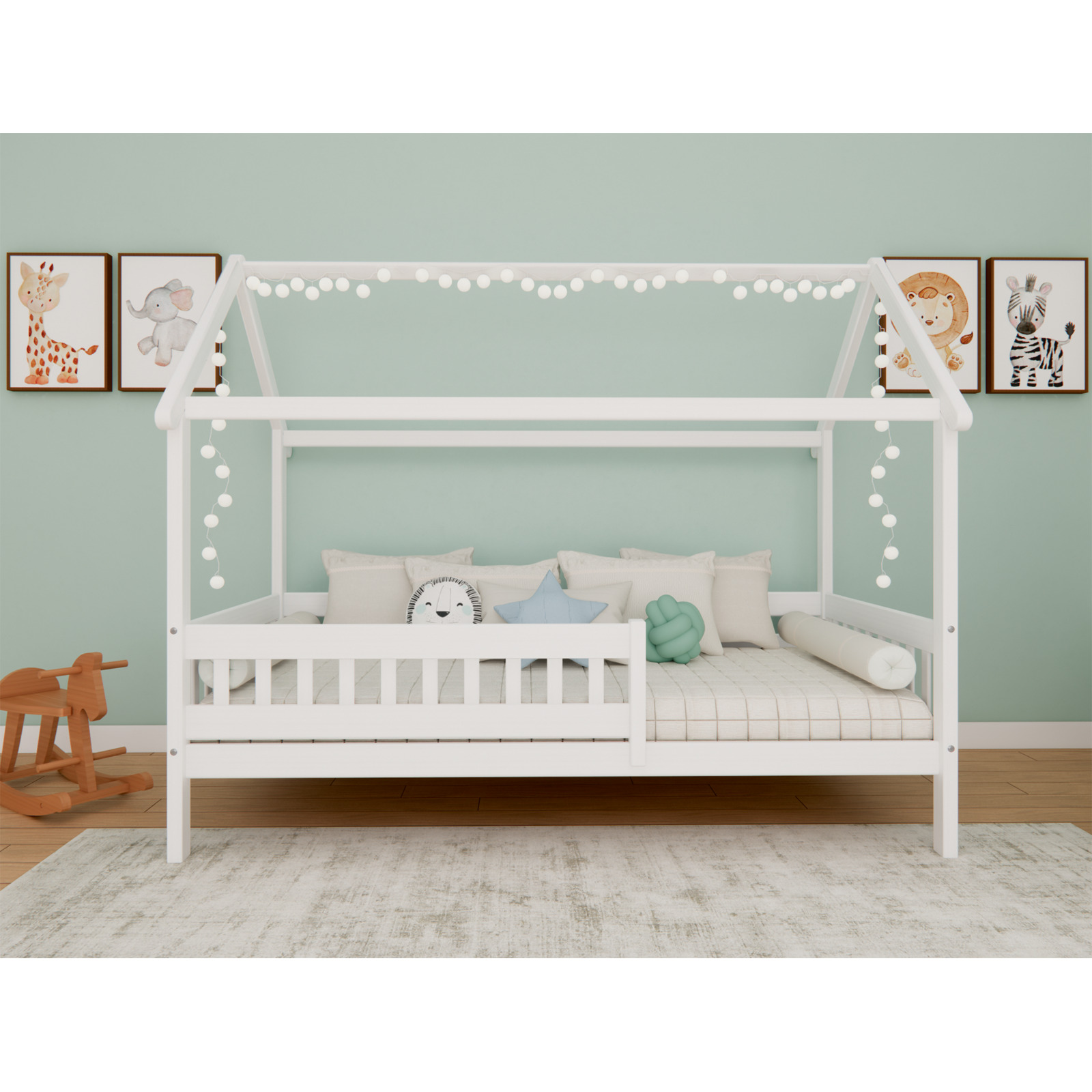 Bett Mila mit Dach Buche massiv 90 x 200 cm Buche weiss