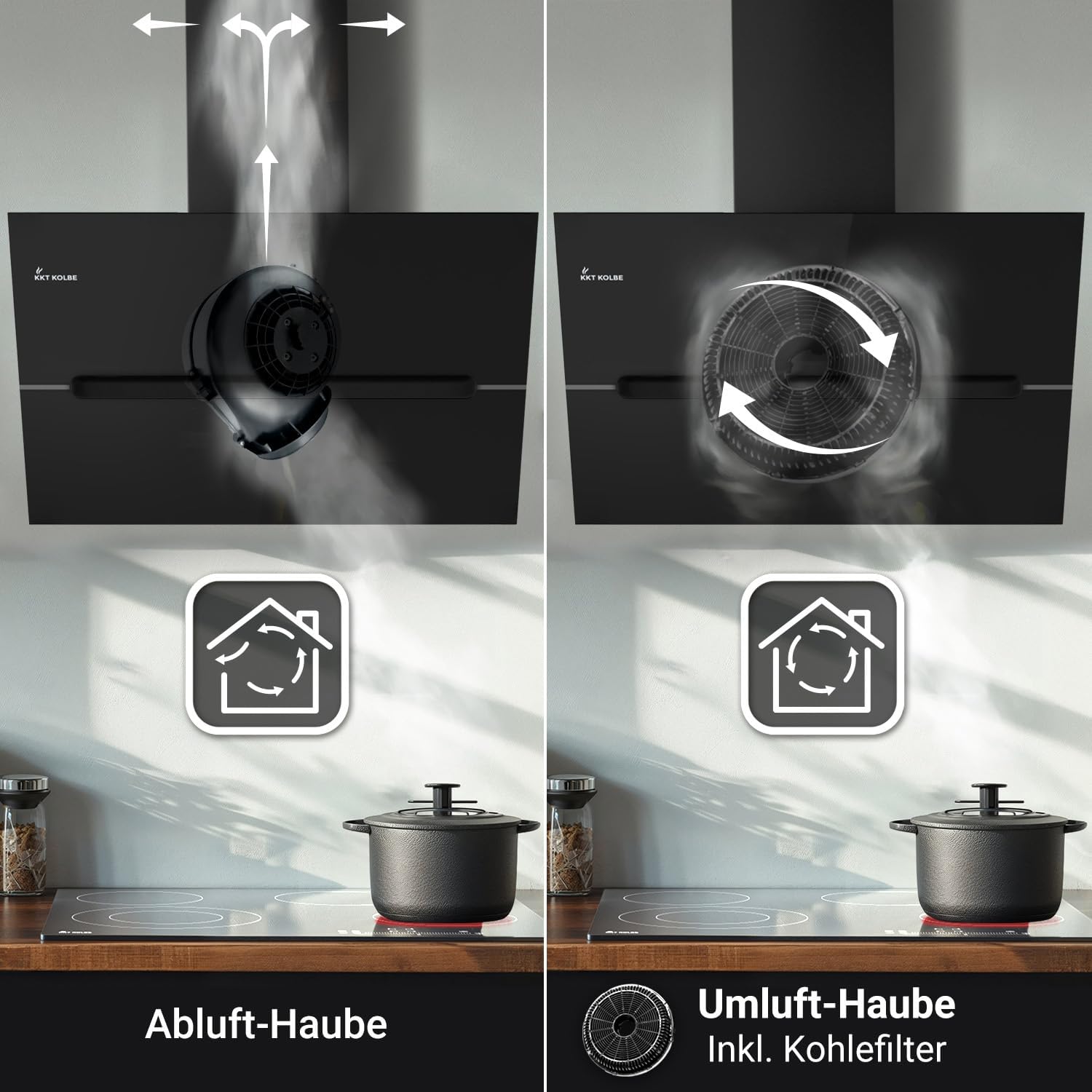 KKT KOLBE Dunstabzugshaube 80 cm | 782 cbm/h Umluft Abluft | Kopffrei | Wandhaube | Schwarz Glas | Smart WiFi App WLAN | RGBW-LED-Beleuchtung | ECCO8005SM