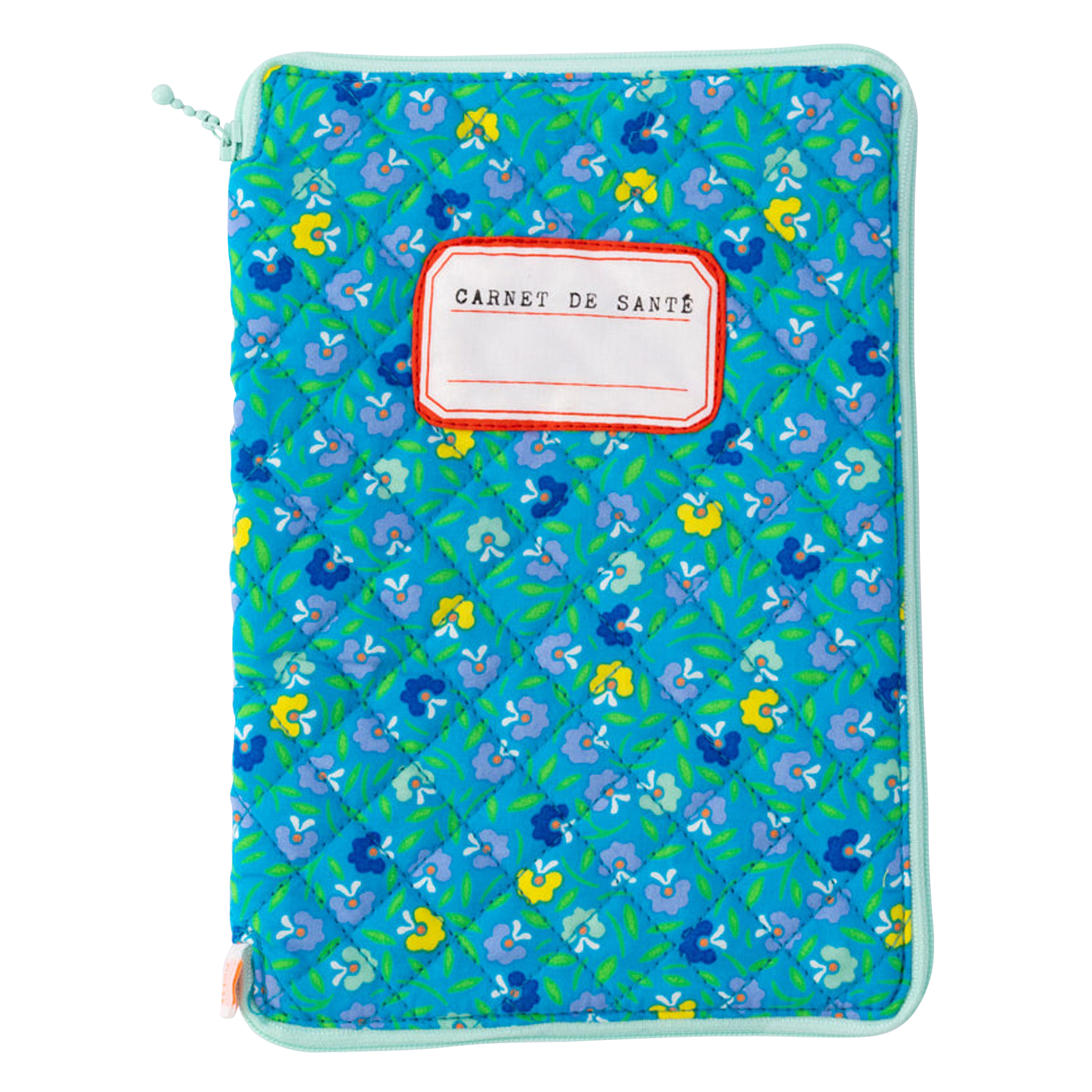 Protège carnet de santé imprimé fleuri en coton | Bleu