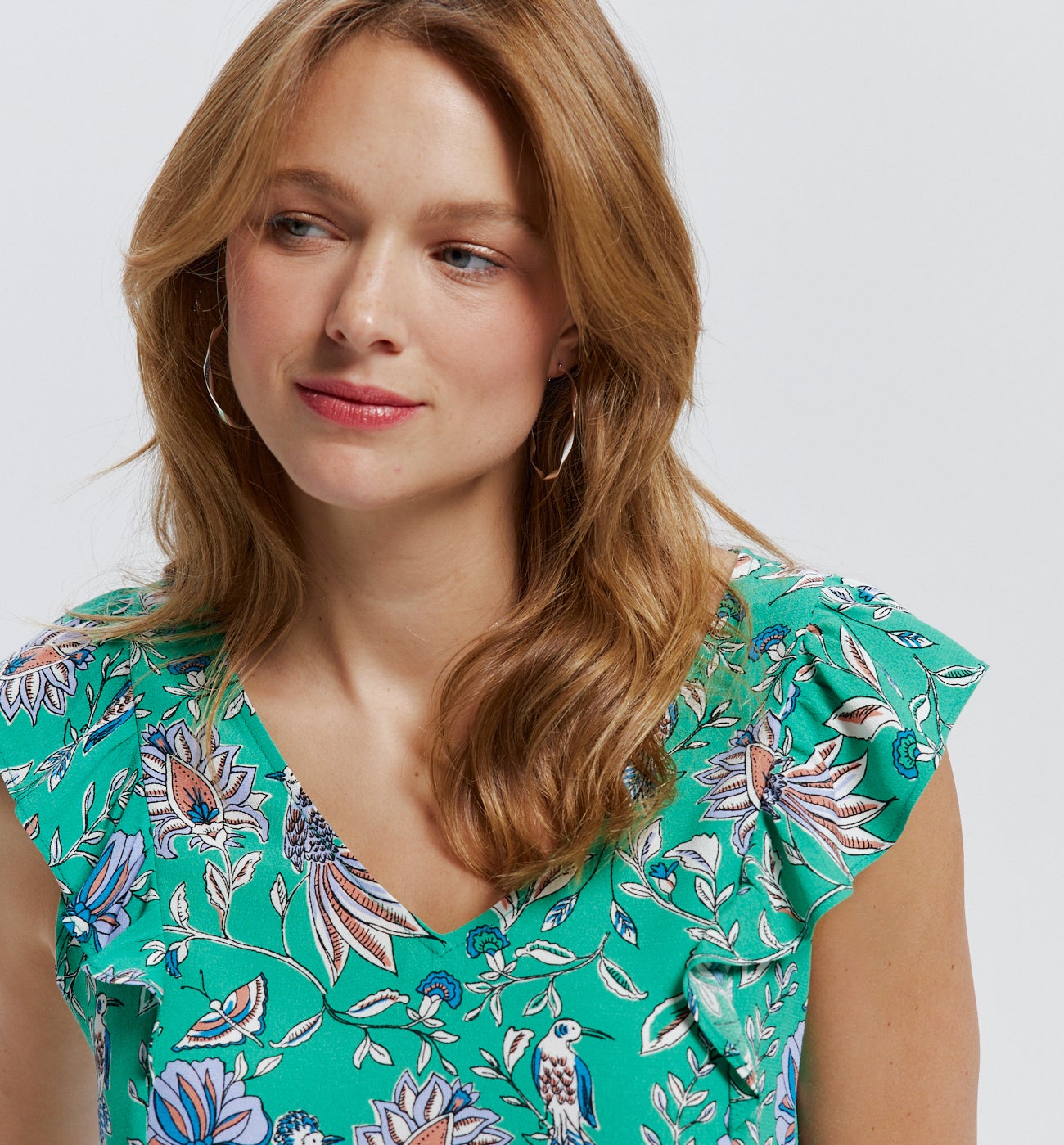 Top à volants Femme - Imprimé vert