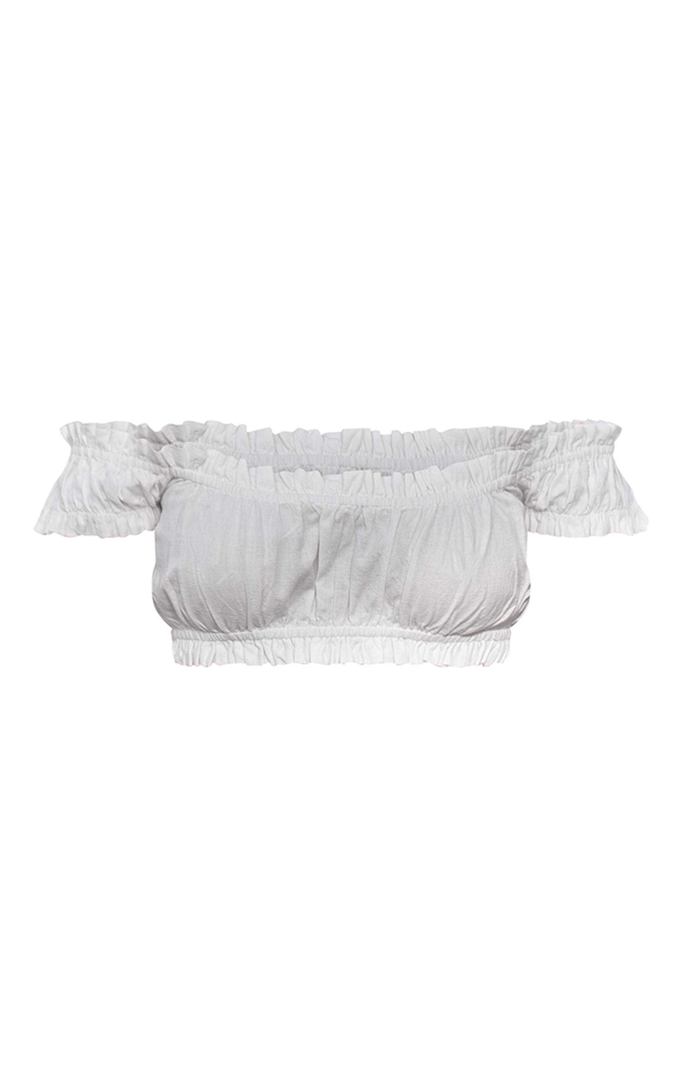 Blanc Top Court Froncé En Coton